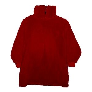 New Soft Red Long Sleeve Sherpa Hoodie Pullover w/Pockets Size L-XL